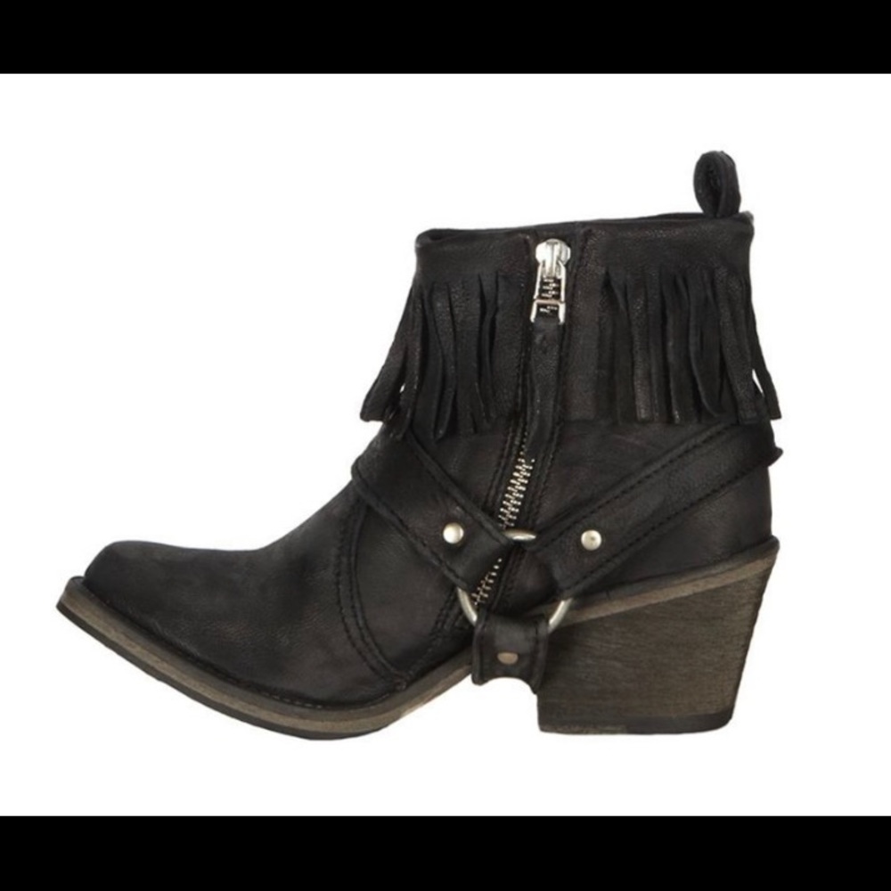 ALL SAINTS BONNIE CUBAN FRINGE HARNESS ANKLE BOOTS